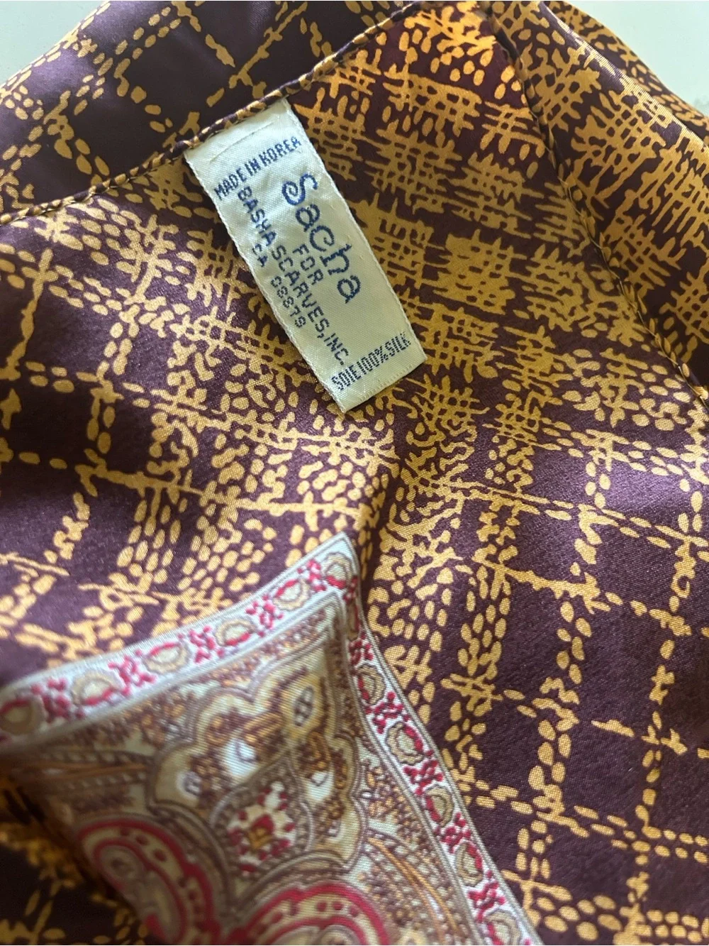 Sacha London Purple and Gold Printed Silk Scarf